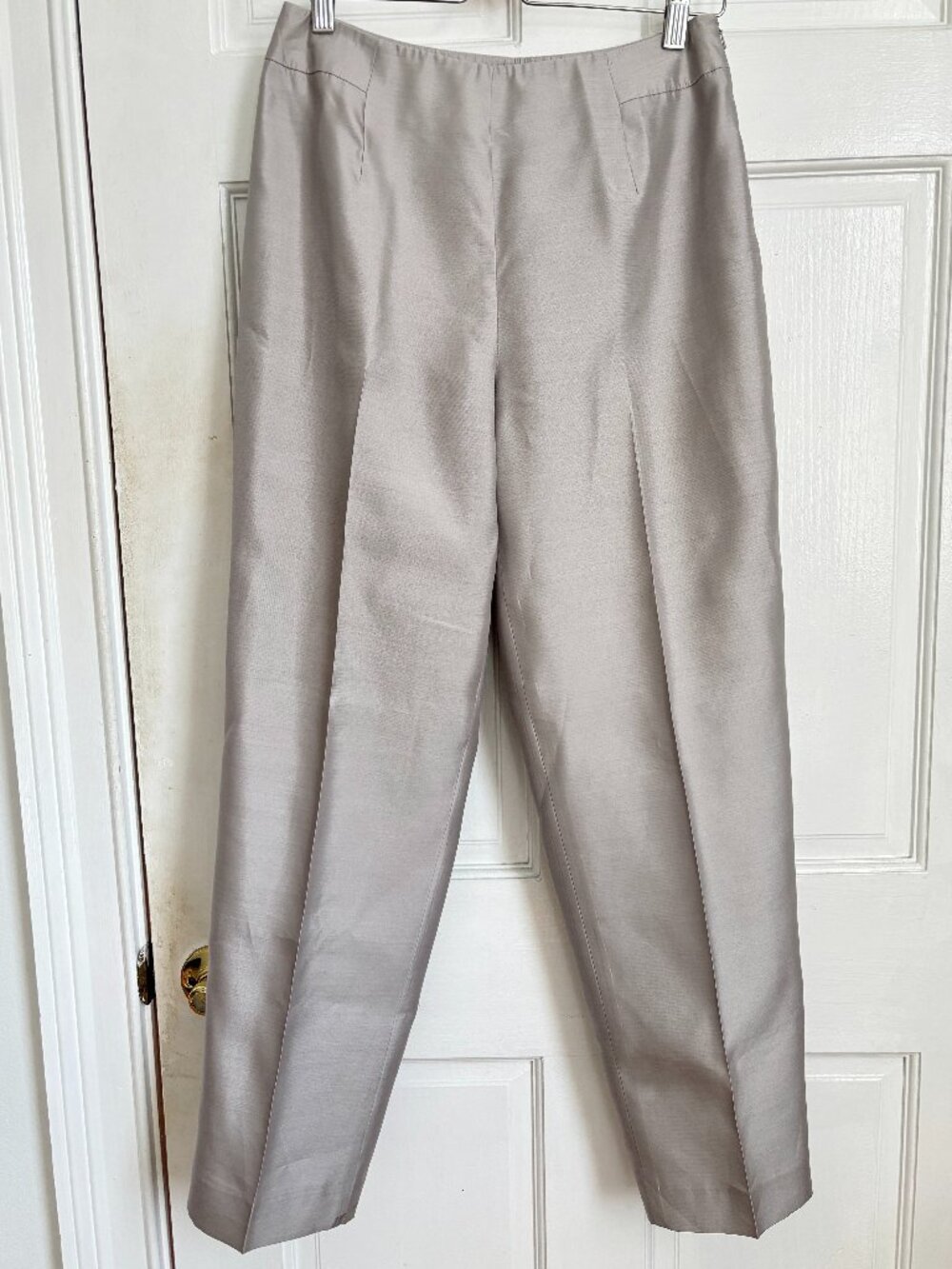Talbots 100% Silk Pants Silver Lined High Waist Metallic Straight size 6 4 S M